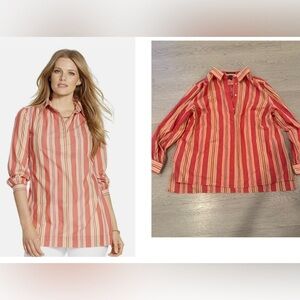 Ralph Lauren Striped Button Down Orange Lightweight Shirt Size 1X
